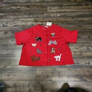 Bechamel Short Sleeve Red Cat Sweater NWT Size Large 2485